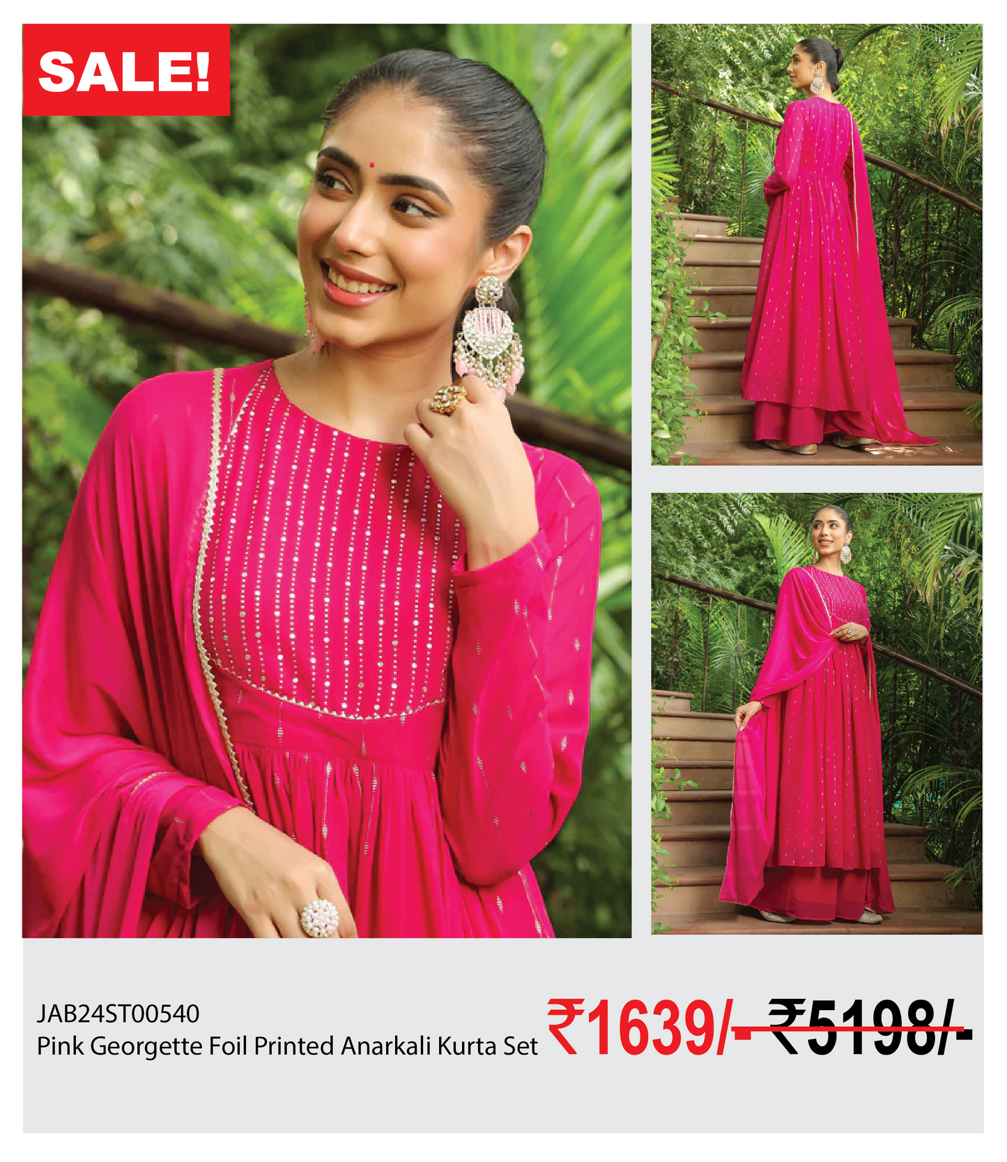 Pink Georgette Foil Printed Anarkali Kurta Set