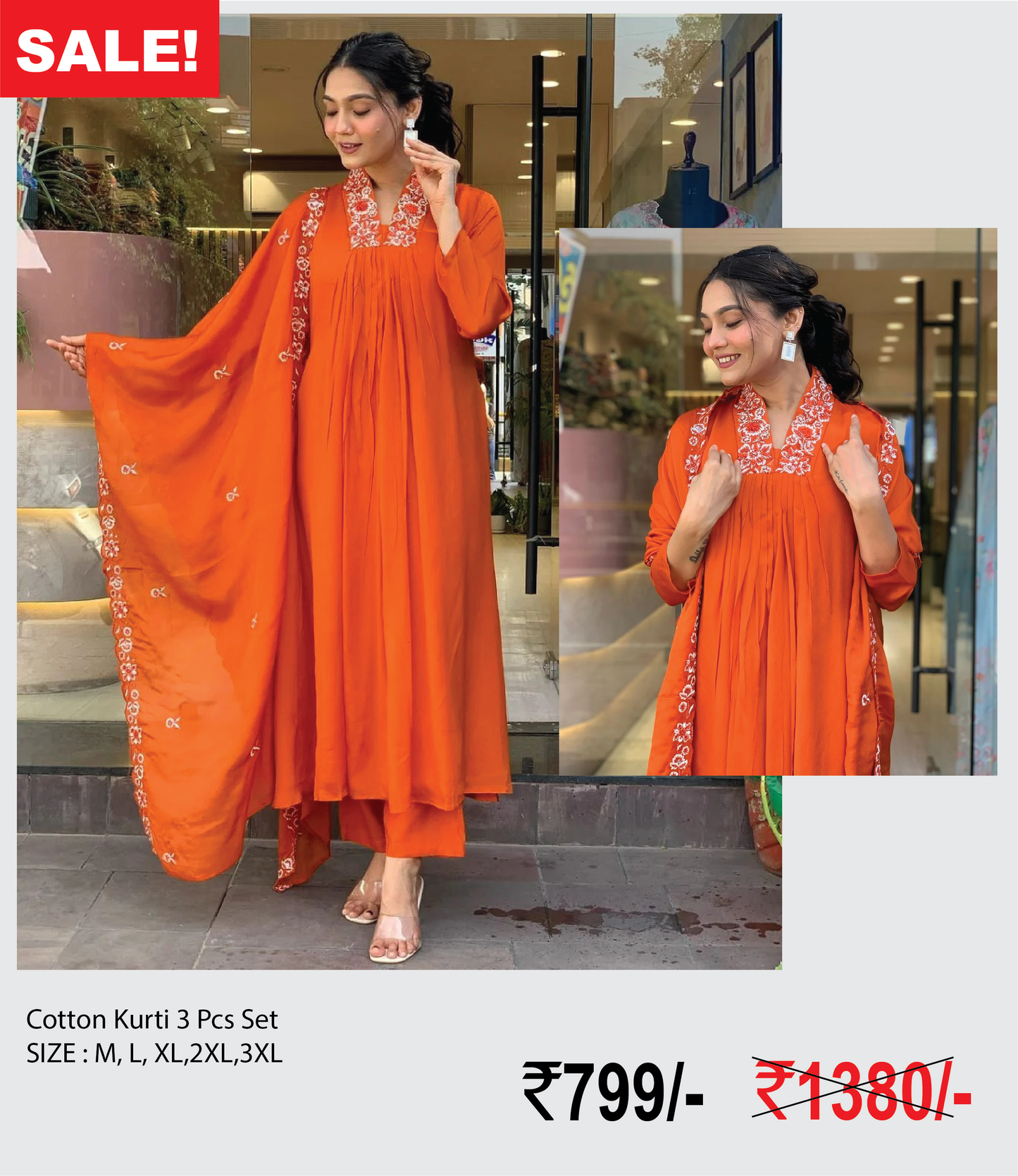 Cotton Kurti 3pcs set