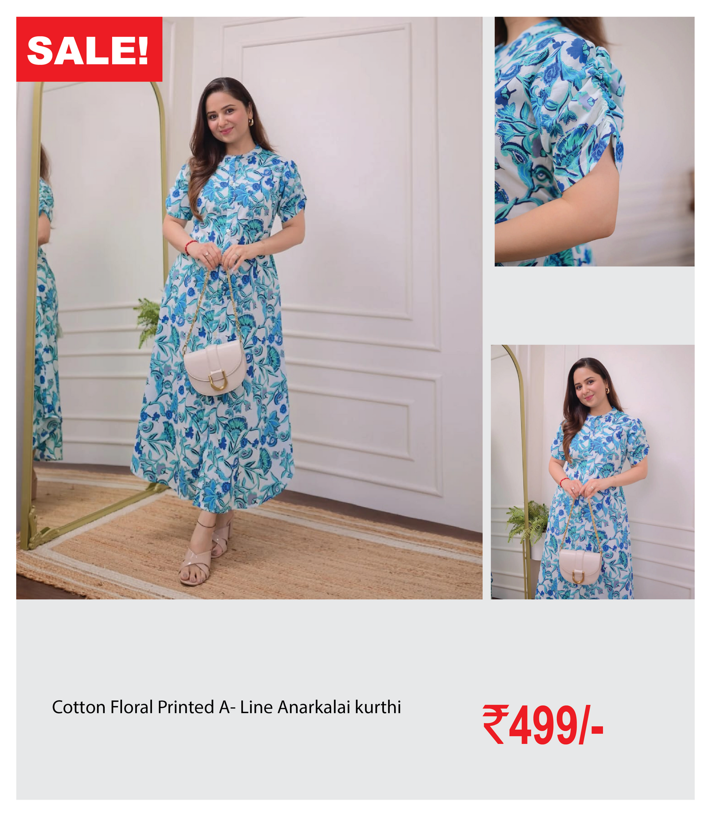 Cotton Floral Printed A- Line Anarkalai kurthi