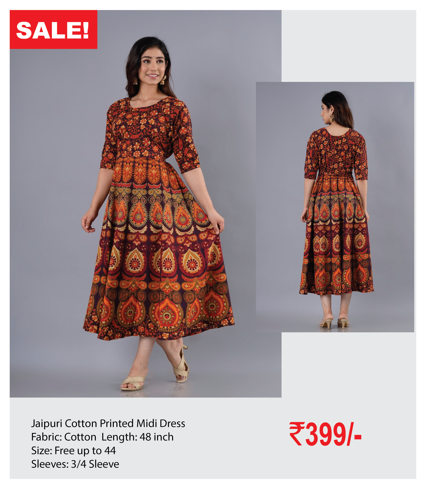 Jaipuri Cotton Printed Midi Dress