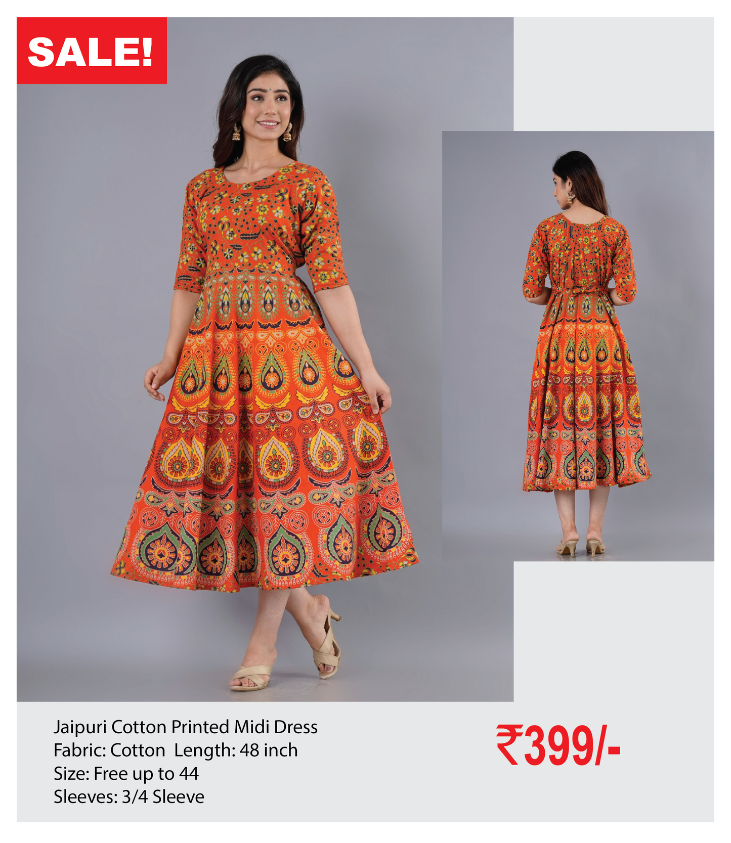 Jaipuri Cotton Printed Midi Dress