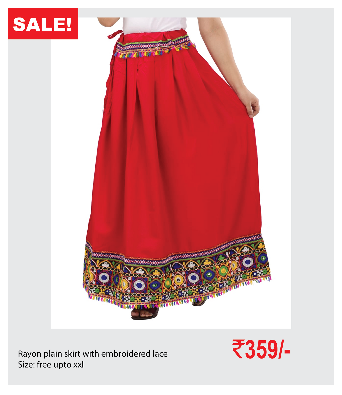 Rayon plain skirt with embroidered lace