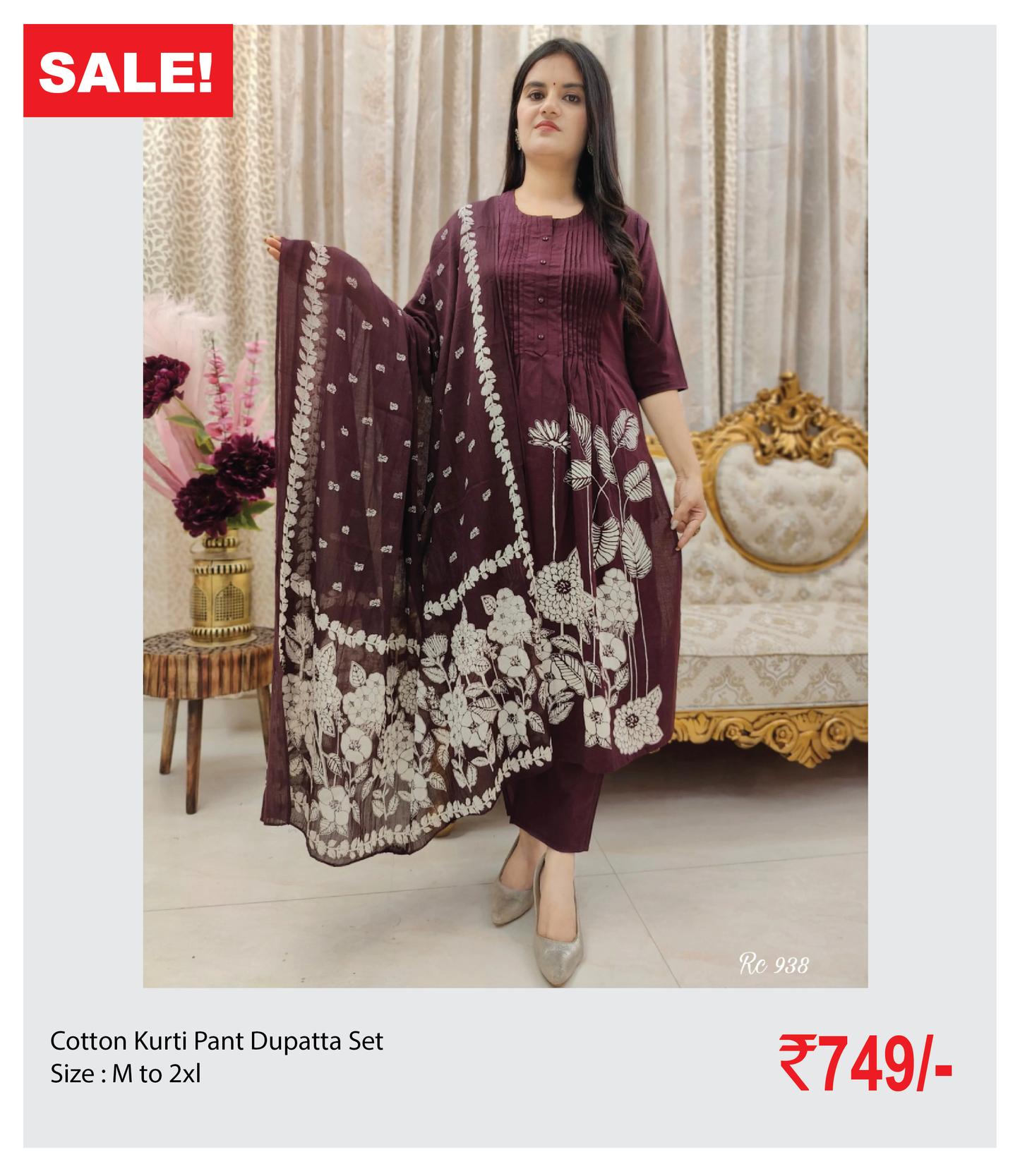 Cotton Kurti Pant Dupatta Set