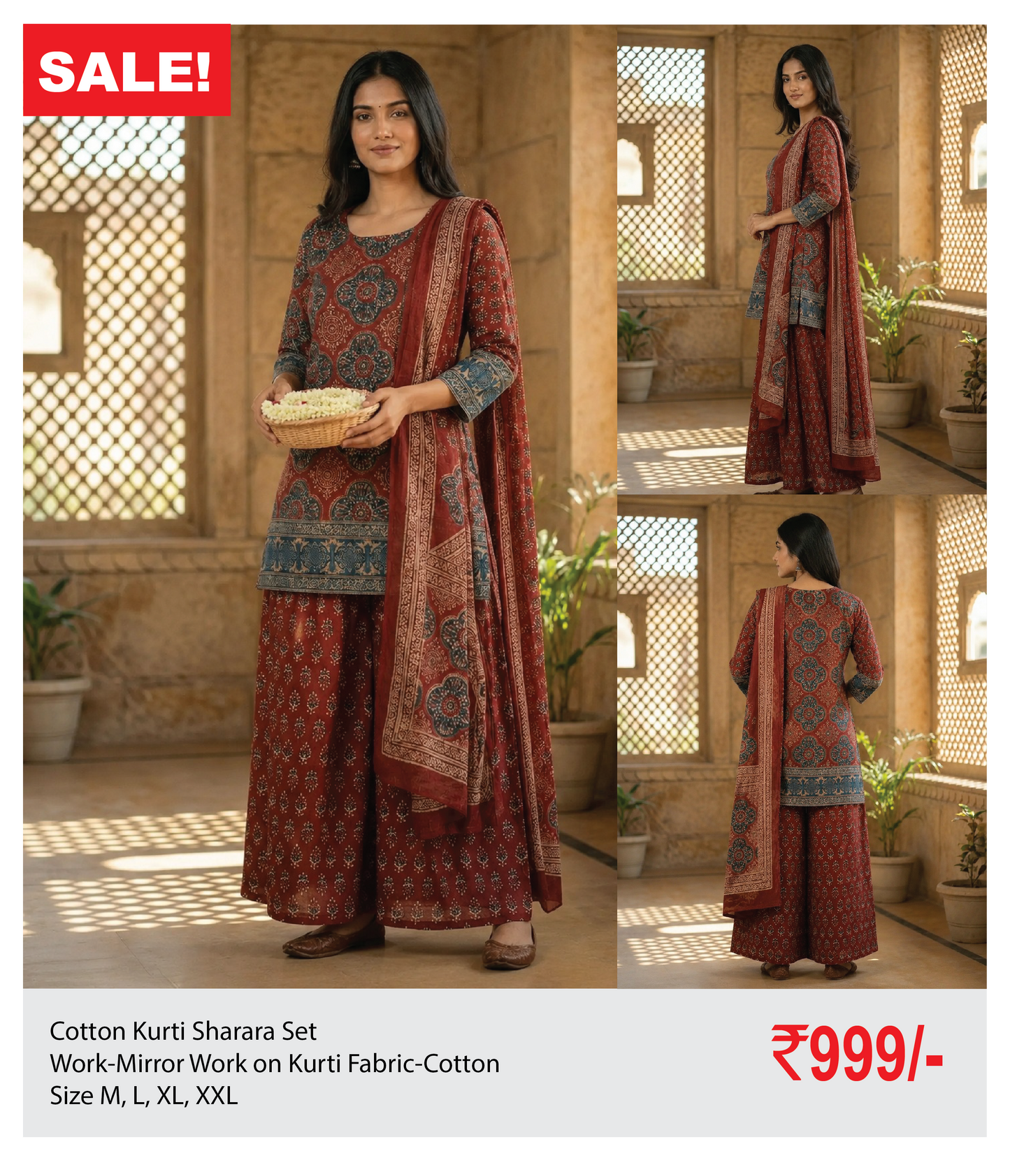 cotton kurti sharara set mirror work on kurthi