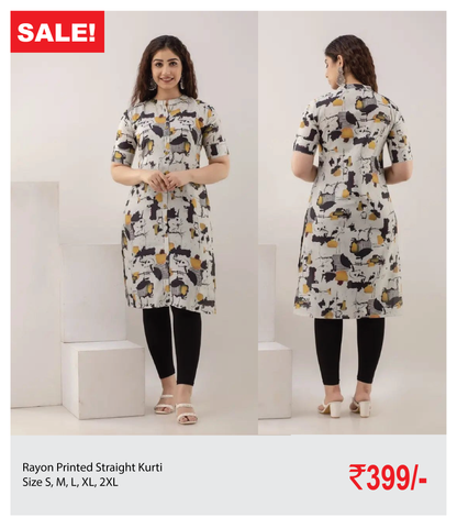 Rayon Printed Straight Kurti