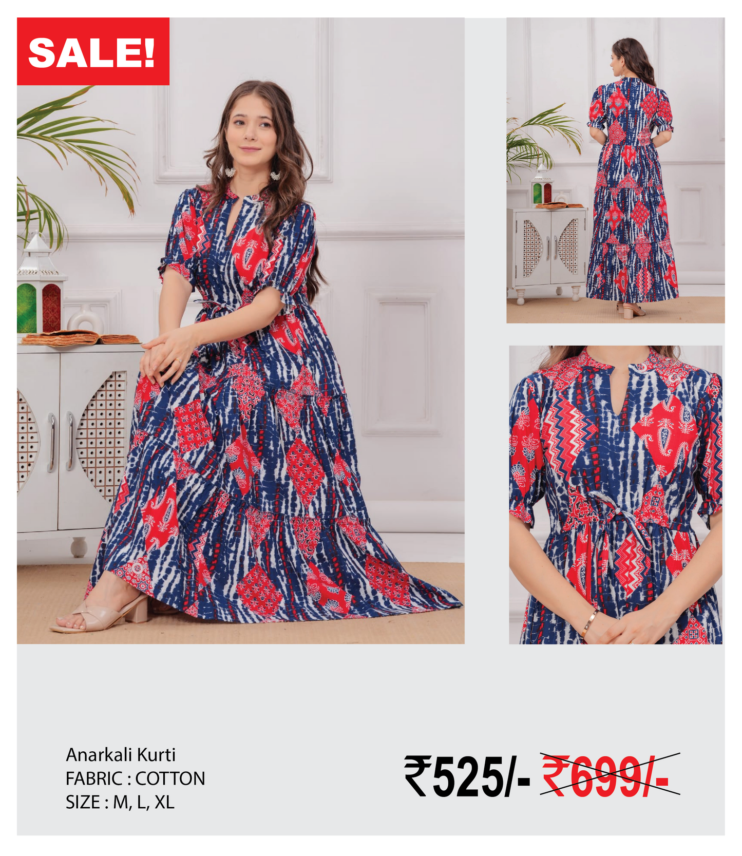 Blue Pattern Anarkali Kurthi