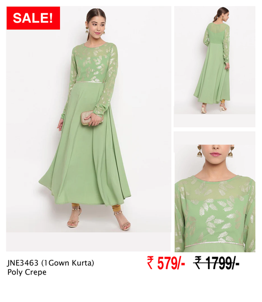 Poly Crepe Botanical Print Gown Kurta