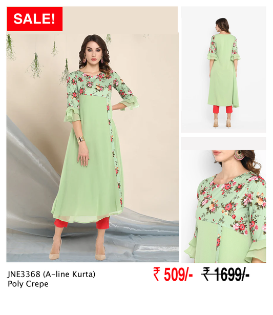 Poly Crepe Floral Print A-line Kurta