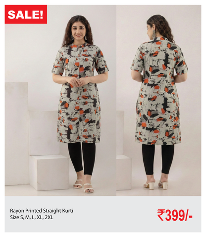 Rayon Printed Straight Kurti