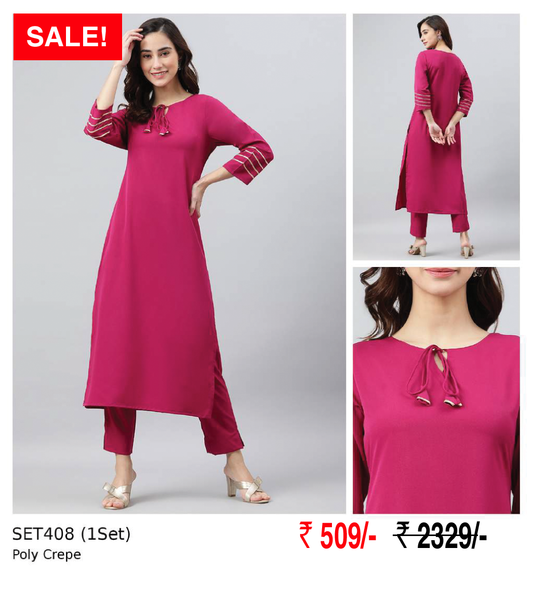 Poly Crepe Kurtha Set