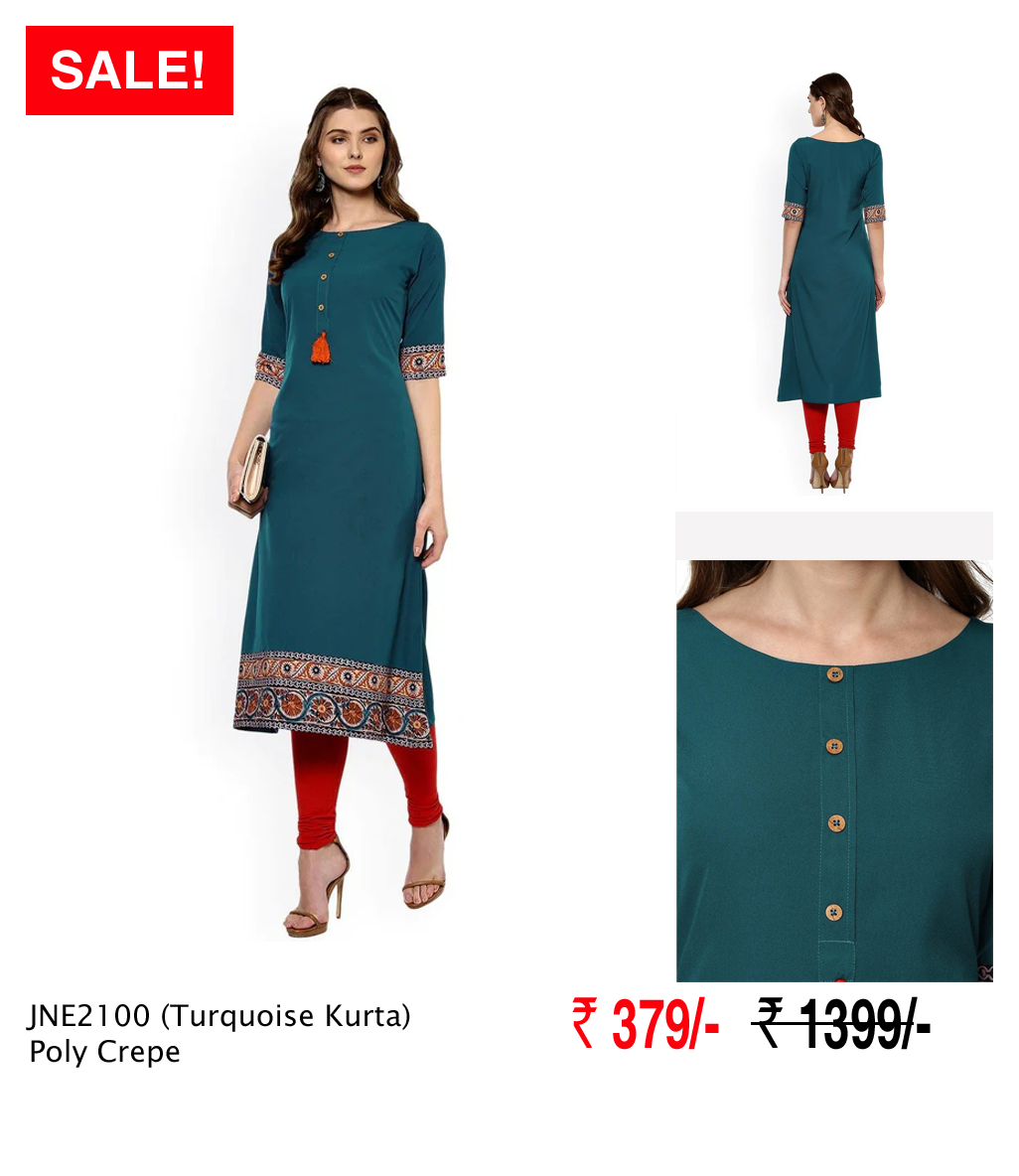 Turquoise Poly Crepe Kurta