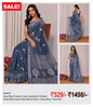 Navy Blue Cotton Linen Geometric Printed Daily Wear Saree with Blouse Piece - Navy Blue / Free Size