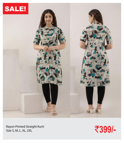 Rayon Printed Straight Kurti