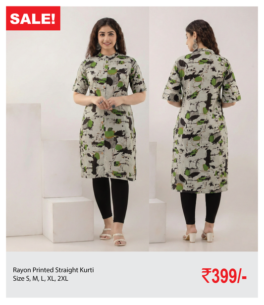 Rayon Printed Straight Kurti