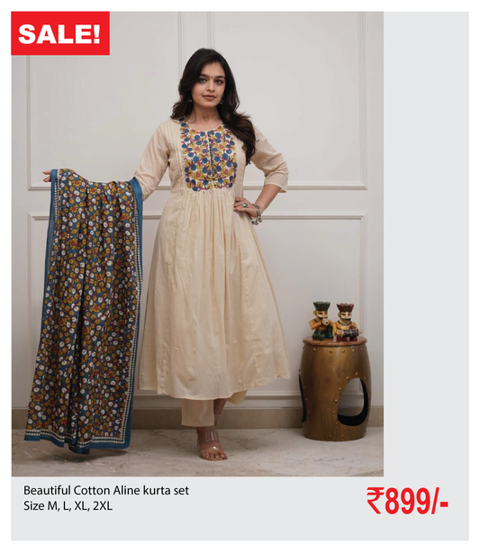 Beautiful Cotton Aline kurta set