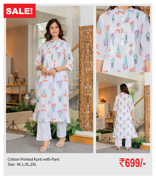 Cotton Printed Kurti with Pant