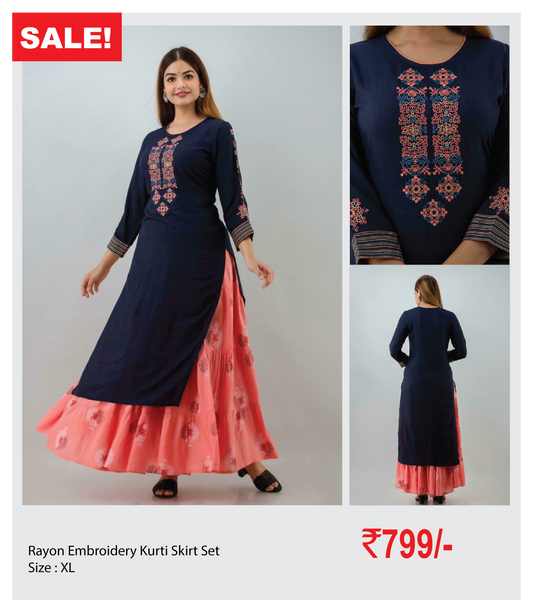 Rayon Embroidery Kurthi Skirt Set