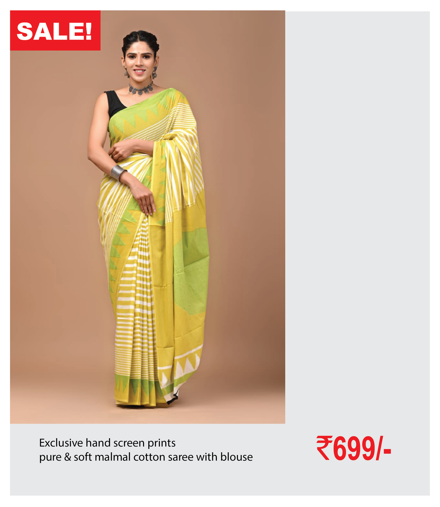 Exclusive hand screen prints  pure & soft malmal cotton saree with blouse