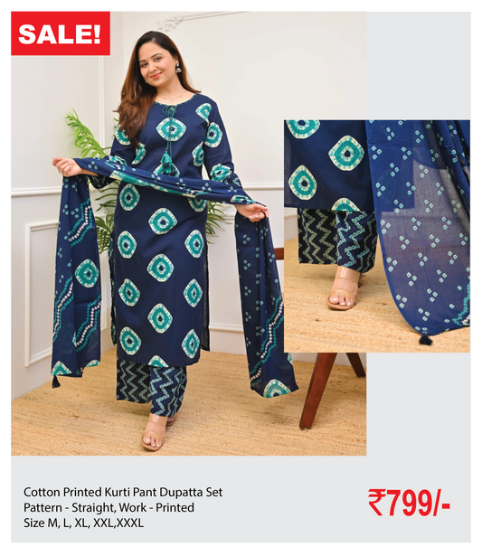 Cotton Printed Kurti Pant Dupatta Set