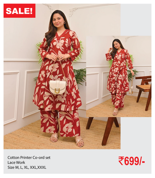 Cotton co-ord set with lace work