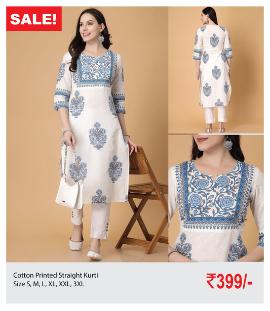 Cotton Printed Straight Kurti