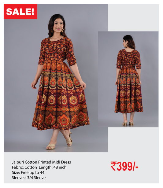 Jaipuri Cotton Printed Midi Dress