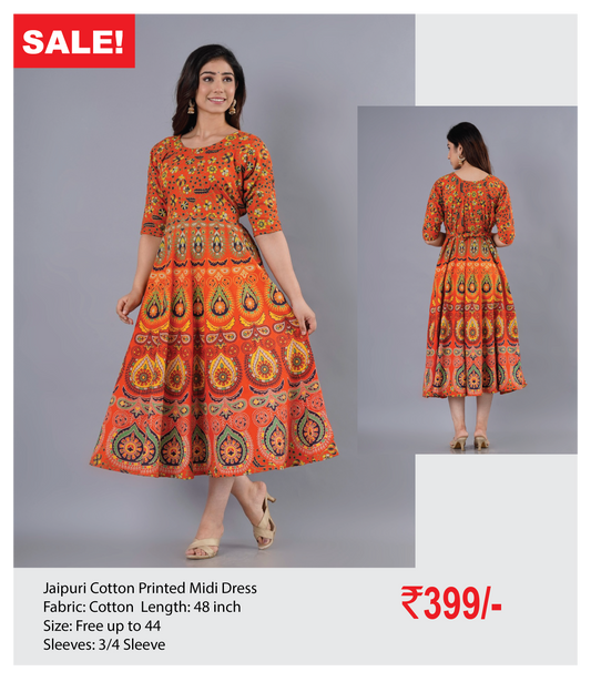 Jaipuri Cotton Printed Midi Dress