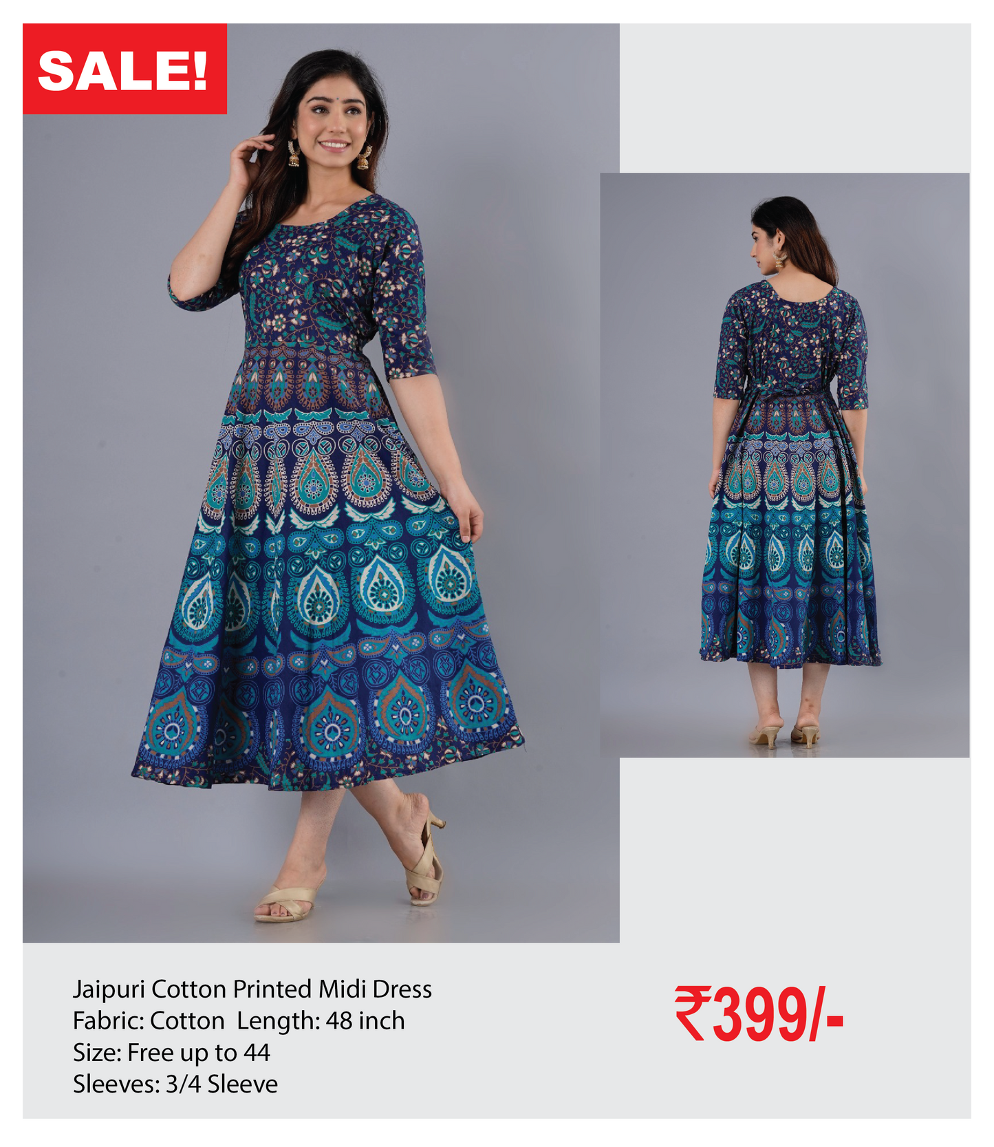 Jaipuri Cotton Printed Midi Dress