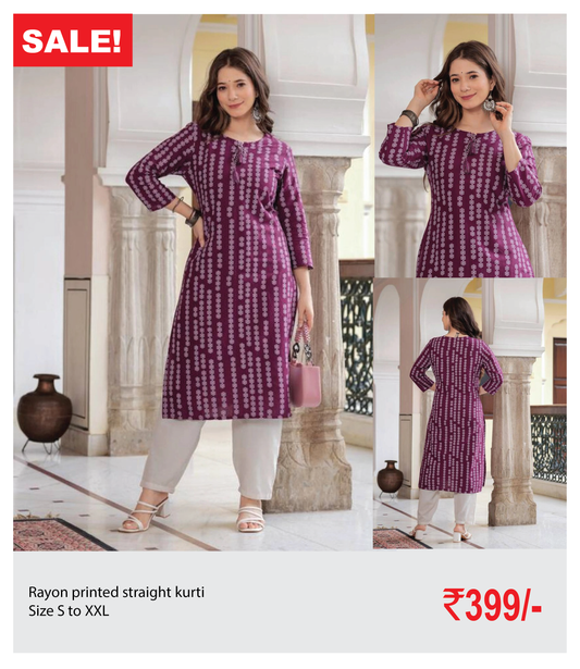 Rayon printed straight kurti