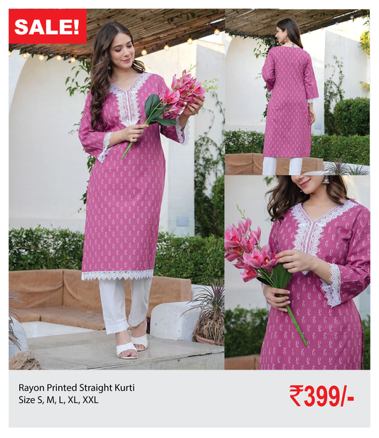 Rayon Printed Straight Kurthi