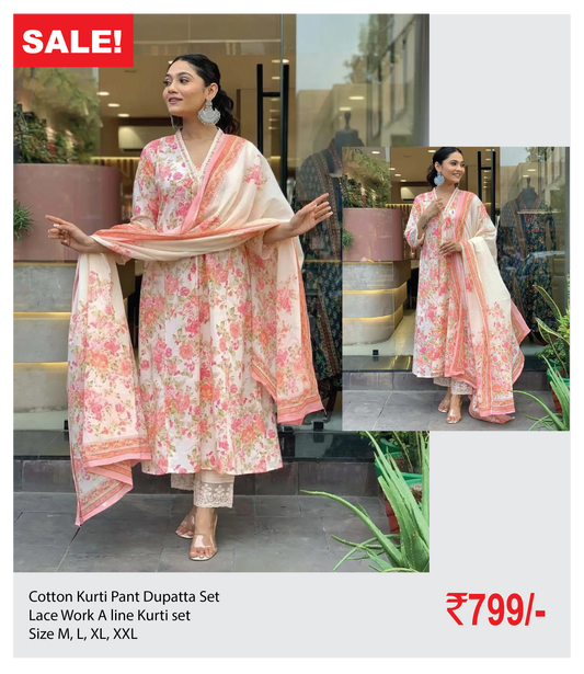 Cotton Kurti Pant Duppata set