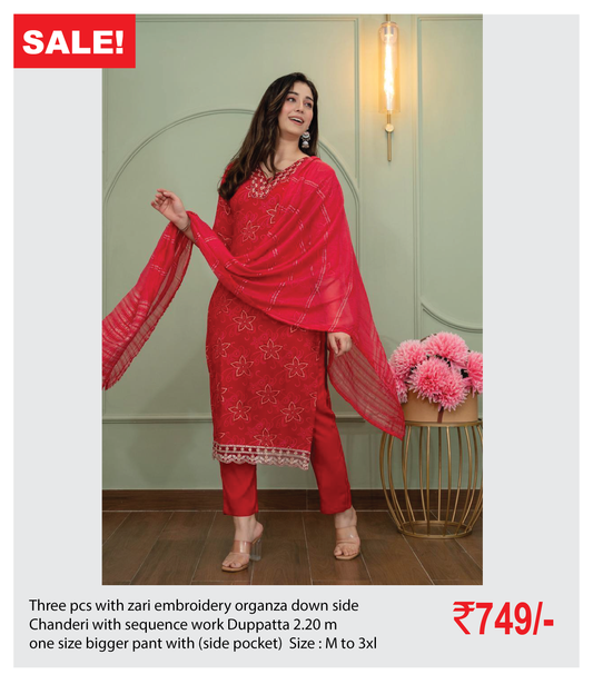 Zari Embroidery Organza  Kurthi Set