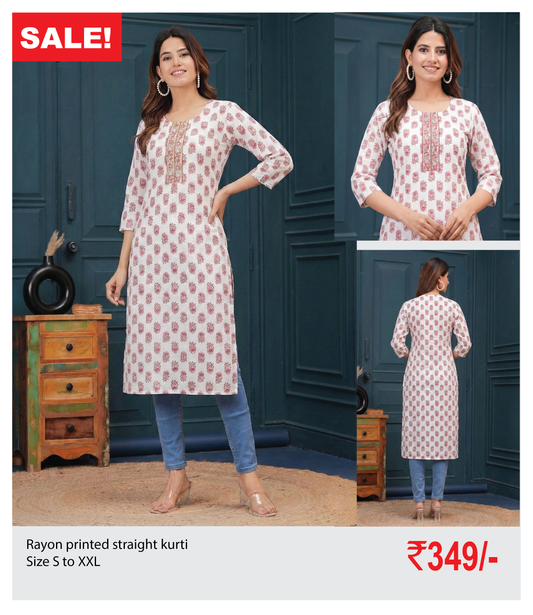 Rayon printed straight kurti