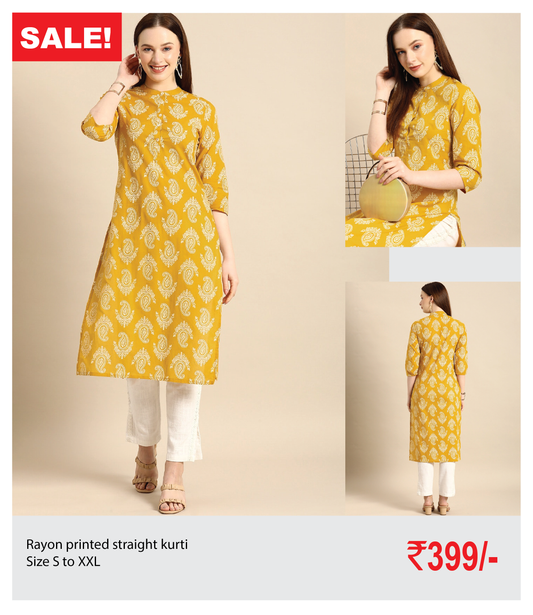 Rayon printed straight kurti